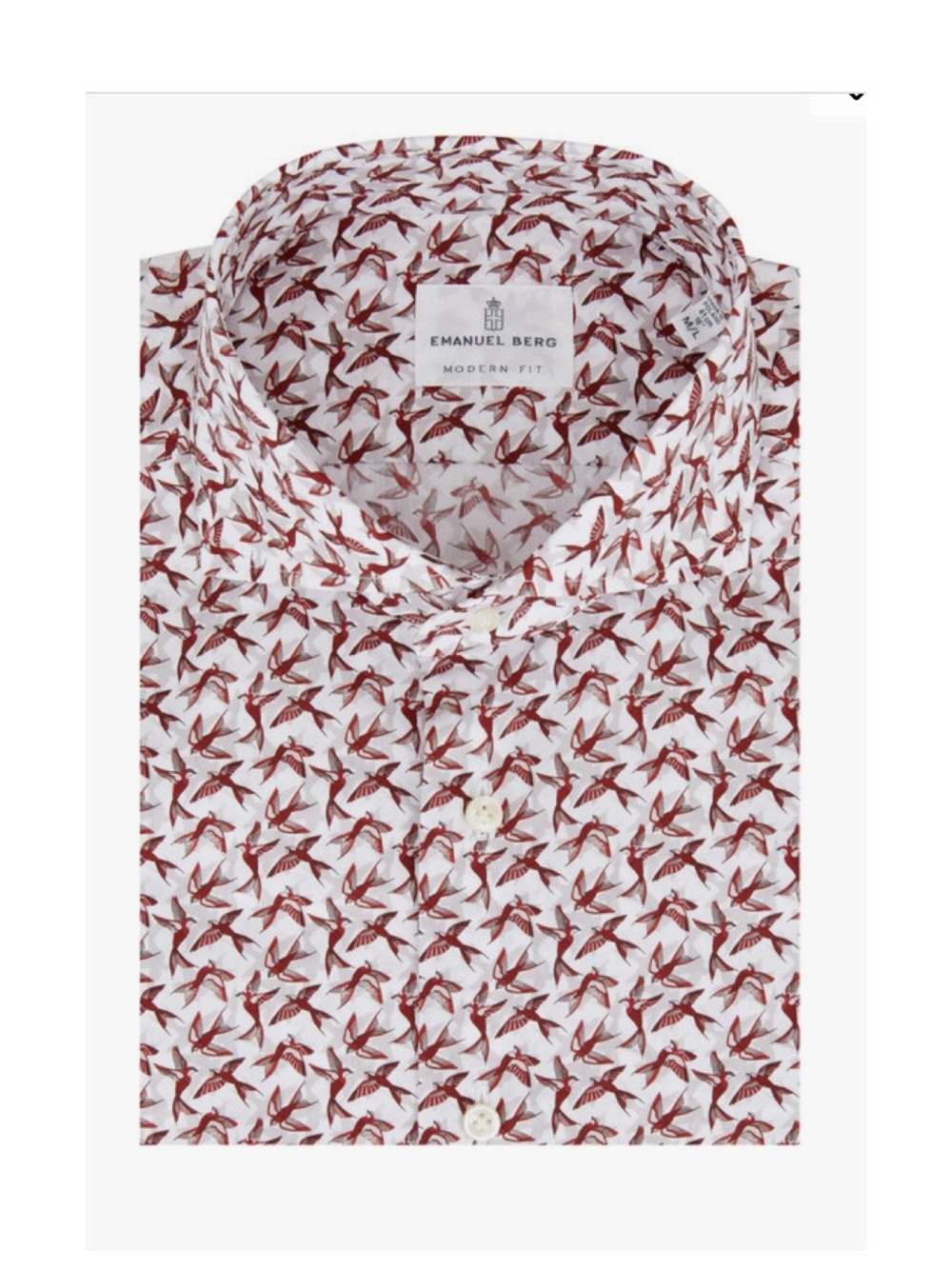 Emanuel Berg || Burgundy Bird Pattern Modern Fit Sport Shirt Button Down White M